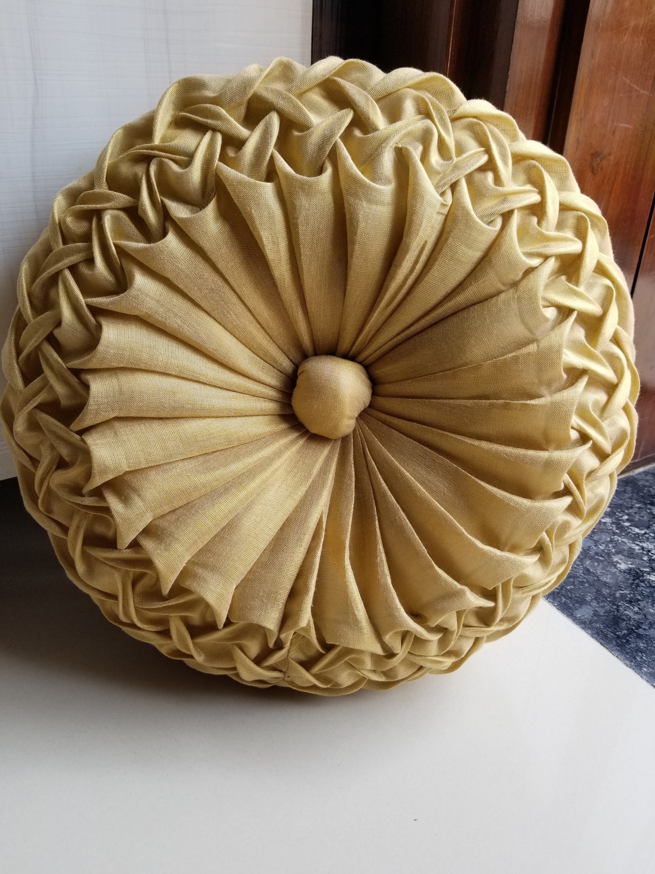 Yellow Gold Round Pillow Canadian Smocking Pillow Circular Etsy Australia