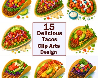 Tacos Clipart: Mexican Food Illustrations, Party & Decor, Instant Download, Generative Art