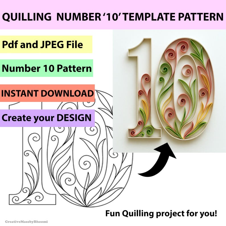 Quilling Number 10 Template: Paper Craft Pattern (PDF Download) - Etsy