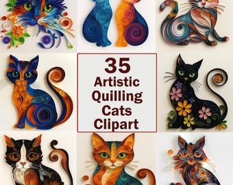35 Quilled Paper Cats Clip Art: JPG Images, Digital Download, Generative Art