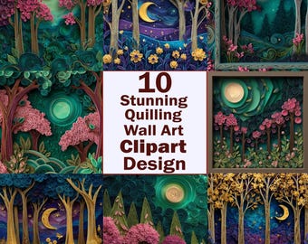 10 Quilling Forest Wall Art Clipart Images (Digital Download)