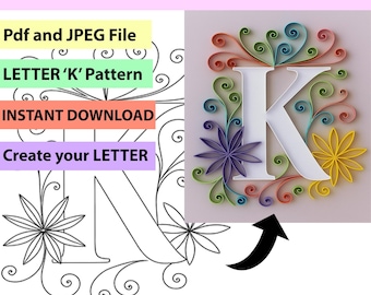 Quilling Alphabet "K" Template: Handmade Paper Initial, Birthday, Anniversary, Holidays Gifts, Letter Pattern (PDF Download)