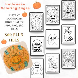 Halloween coloring pages for kids, Spooky Ghosts & Pumpkins, Digital Download, Printable Art, Halloween Party Activity, Generative Art