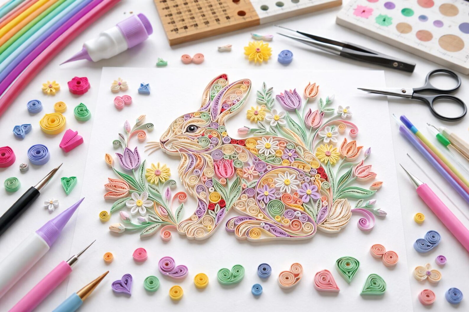 Paper Quill Rabbit Quilling Spring Rabbits Scene Tutorial: Paper Craft Kit (PDF Download ...