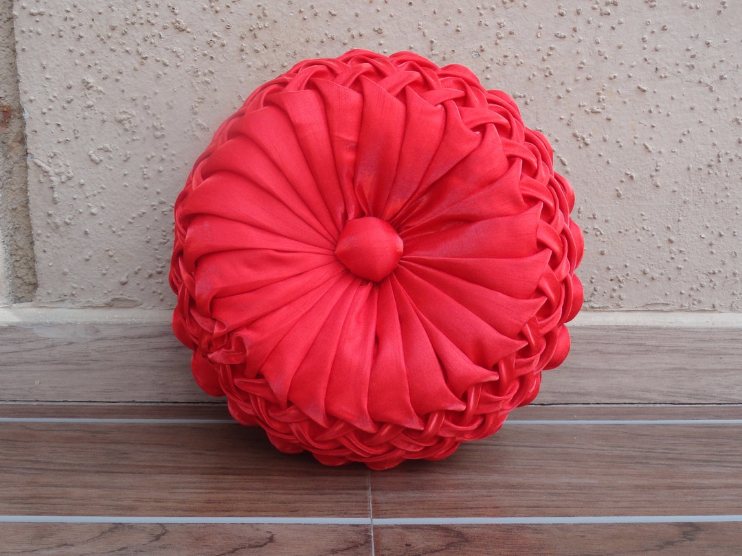 Red Round Pillow, Throw Pillow, Unique Chair Cushion, Art Deco Pillow