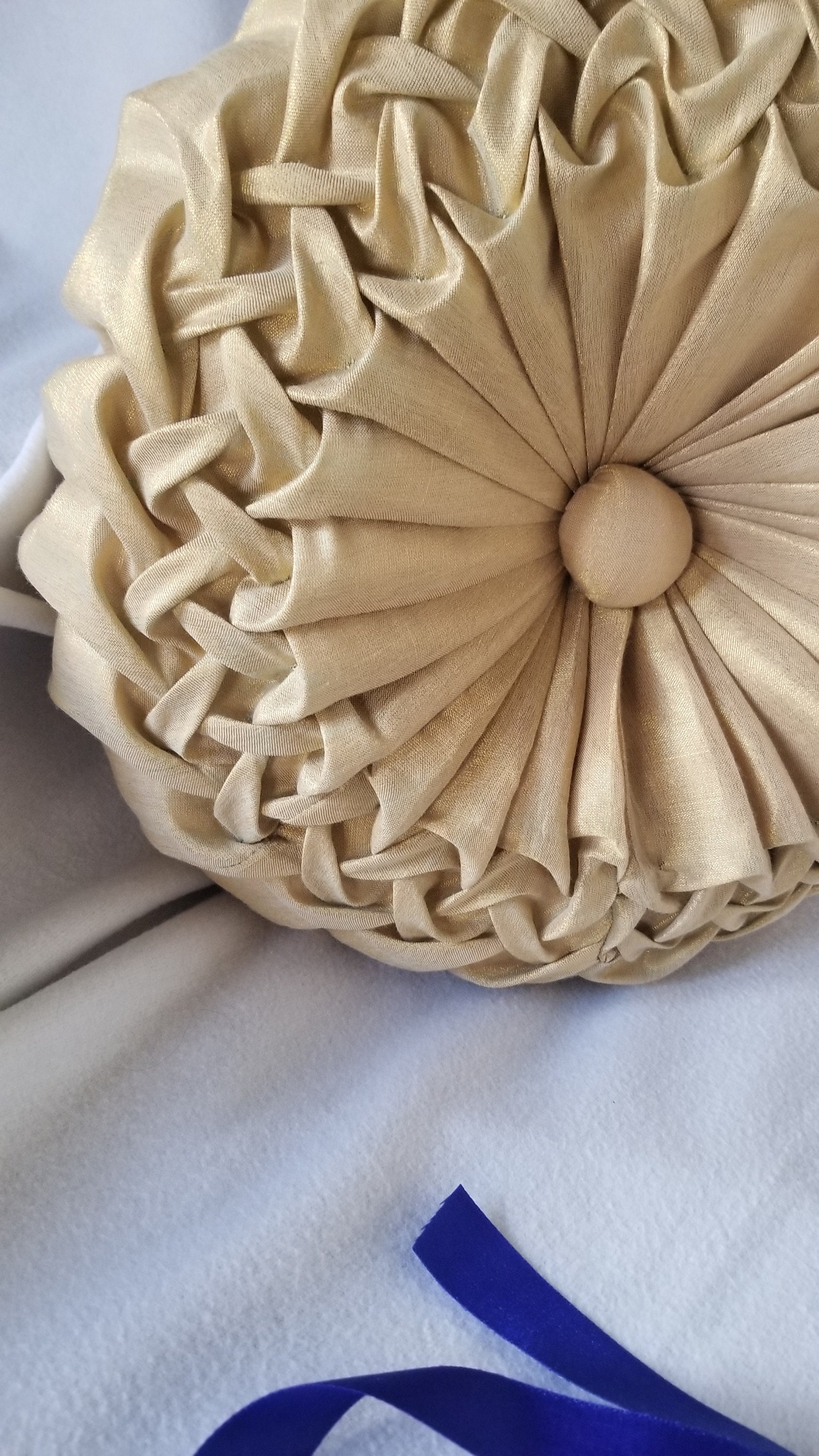 Light Yellow Gold Round Pillow, Canadian Smocking Cushion, Bedding