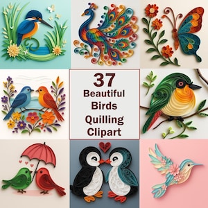 Quilling Bird Clipart, Quilling Bird Design, Quilling Bird Art, Digital Download, Quilling Bird Digital ClipArt, Quilled Bird Generative art