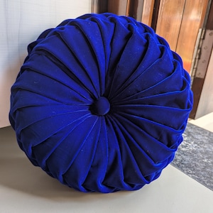Royal Blue Velvet Round Pillow, Throw Pillow, Bedding Decoration, Sofa accent, Designer Pillow, Pleated round pillow, Gift for Mom