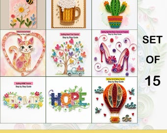SET of 15 Quilling Paper Art Patterns and Tutorial: Quilling Craft Bundle (PDF Download)