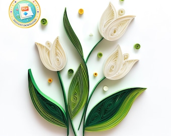 Quilling Tulip Flower Tutorial DIY Kit: SET of 2 Paper Craft Bundle (PDF Download)