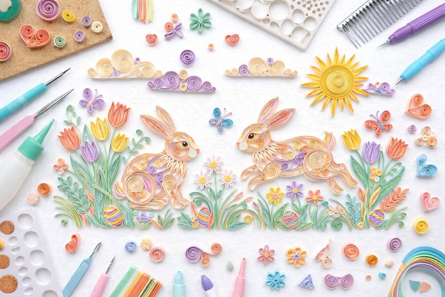 Paper Quill Rabbit Quilling Spring Rabbits Scene Tutorial: Paper Craft Kit (PDF Download ...