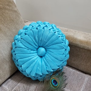 Sky-Blue Pillow for interior decor, Art deco pillow, Pillow for housewarming, Beachy throw pillow for couch, Handmade gift, Designer Pillow