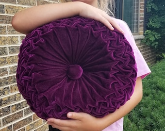 Dark Purple (Plum) Velvet Round Pillow, Throw Pillow, Bedding Decoration, Handmade Gift Idea for her, Best gift for Mom on Mother's day