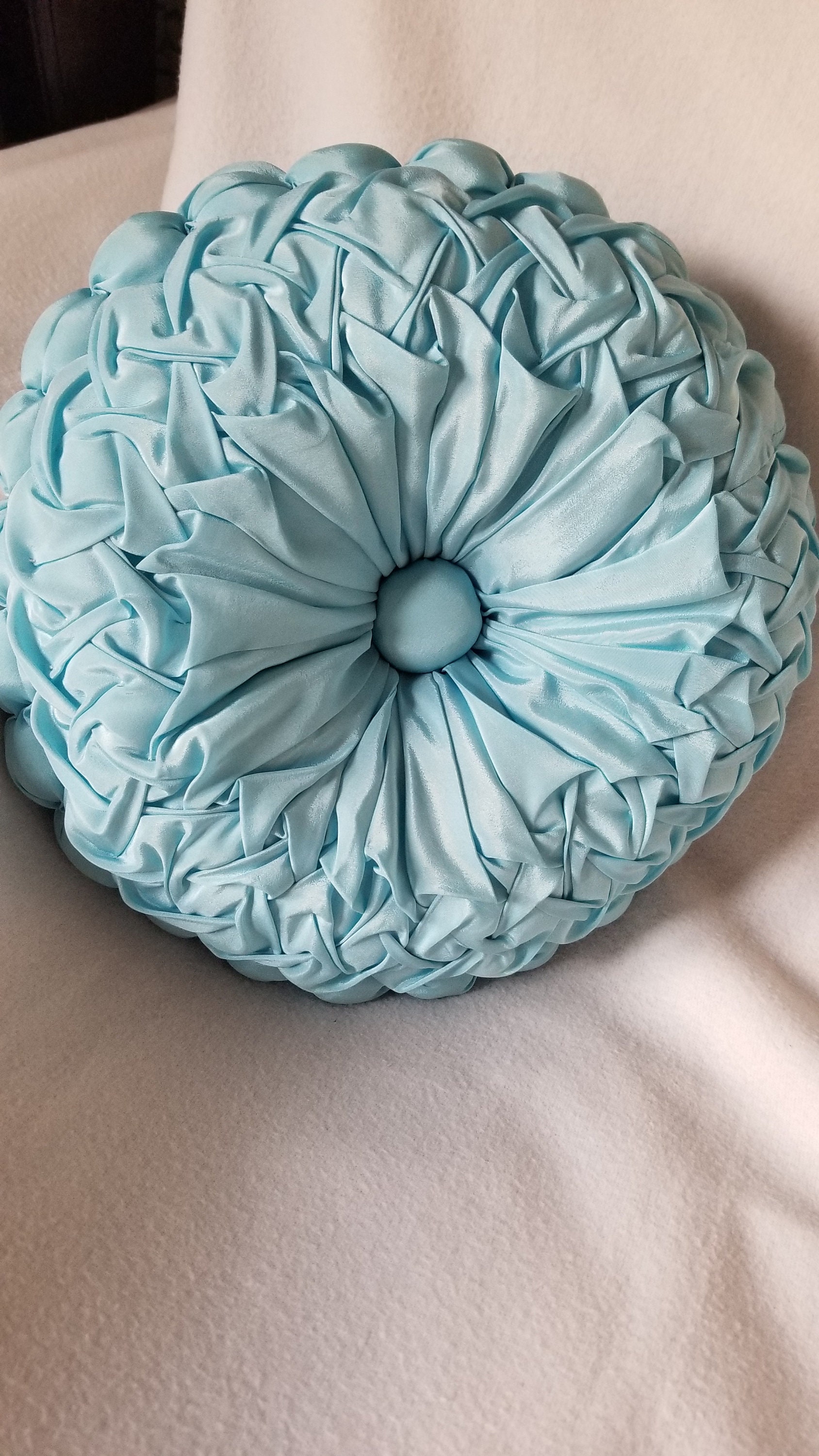 Light Blue Round Pillow, Artdeco Pillow, Pillow Gift for Mom, Throw Pillow, Round Soft Pillow
