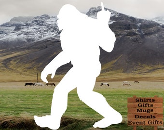 Bigfoot, Sasquatch Giving the Middle Finger | Sticker Decal for windows, computers, flat surface