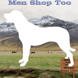 May include: A white silhouette of a dog standing in a field with mountains in the background. A wooden sign with the text "Shin Gif Mu Decals Event Gifts" is in the foreground.