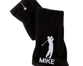 Personalized Tri-Fold Golf Towel Embroidered / Grommeted /hang towel off bag