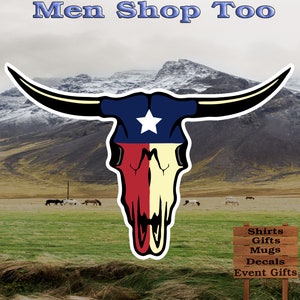 Texas Flag Bull Longhorn Skull With Or Without Horns | Sticker Decal for flat surfaces