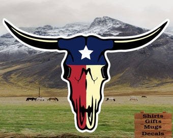 Texas Flag Bull Longhorn Skull With Or Without Horns | Sticker Decal for flat surfaces