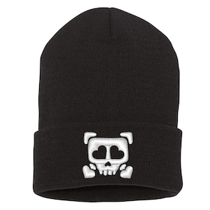 Embroidered Heart Skull Cuffed Beanie - Made In USA