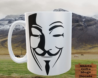 Anonym | V wie Vendetta | Kerl Fawkes | 15 Unzen Kaffee Tee Tasse | Mikrowellen- und spülmaschinenfest