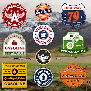 Set of Vintage Gas Oil pump, Gasolene, 10 Sticker Decals