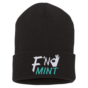 Embroidered Fn Mint Cuffed Beanie - Hypoallergenic Acrylic