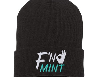 Bestickt Fn Mint Beanie | Mütze | Beanie mit Bündchen | Wintermütze