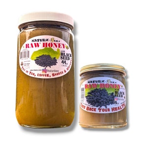 Raw Honey with Black Seed FREE SHIPPING Glass Jar 100% Pure Raw Natural USA Honey & Blackseed