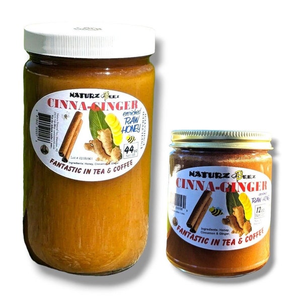 Raw Honey with Ginger & Cinnamon FREE SHIPPING Glass Jars 100% Pure Raw Natural USA Honey + Ginger + Cinnamon