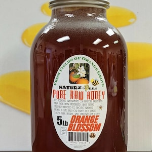 RAW HONEY Orange Blossom 5Lbs 100% PURE Raw Unfiltered Honey In Glass 5lb