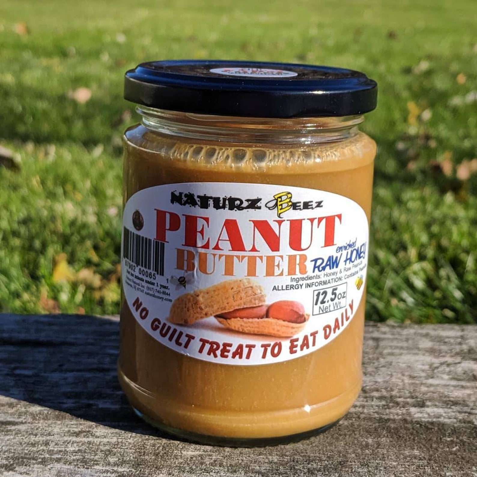 Raw Honey & Peanut Butter 12.5oz FREE SHIPPING Glass Jar 100 Pure Raw