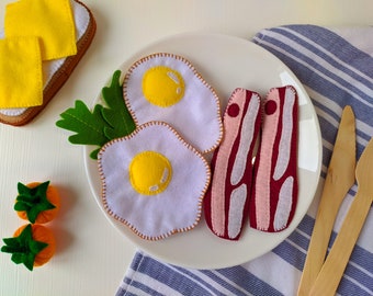 Felt toy bacon and eggs