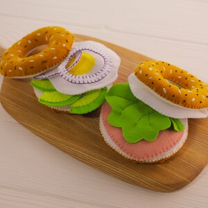 Felt bagel toy for kids, Felt breakfast bagel toy for children