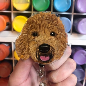 Custom Pet Portrait Badge Reel, Personalized Dog Badge Reel