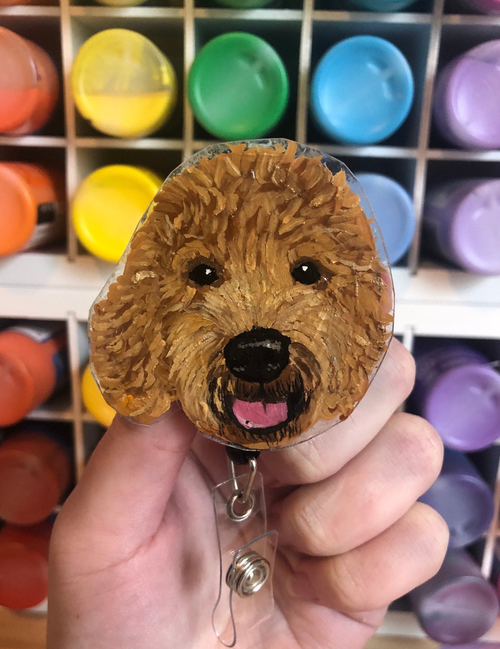 Custom Pet Portrait Badge Reel, Personalized Dog Badge Reel