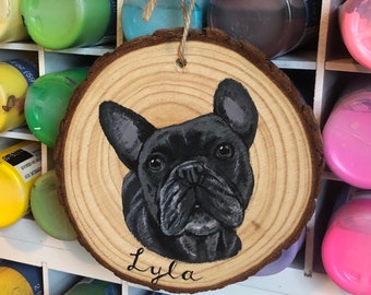 Custom Hand-Painted Pet Portrait Ornament, Wood Slice, Personalized Memorial