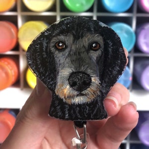 Custom pet portrait badge reel, personalized dog badge reel, personalized cat badge reel, I.D. Reel holder, vet tech gift