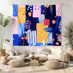 Large Maximalist Flower Wall Tapestry, Dopamine Trendy Girly Decor, Dopamine-Inducing Room Decor, Vibrant Dorm Room Art, Colorful Eclectic