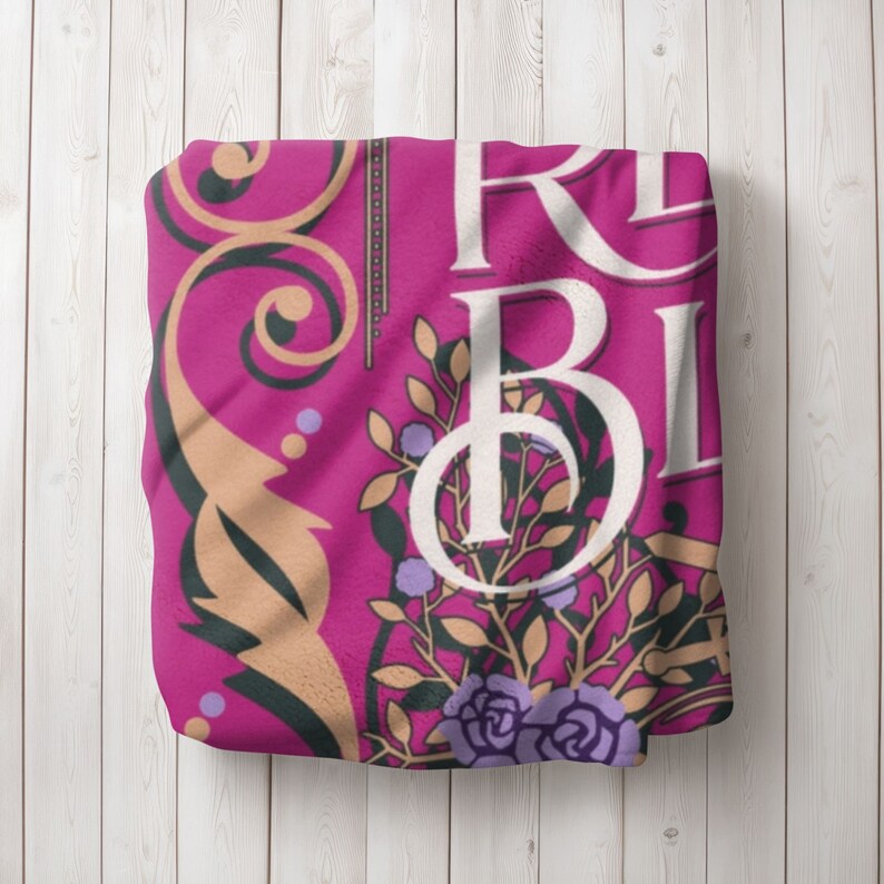 personalized velveteen plush blanket for someone who loves books and reading designed to look like a blue vintage book cover