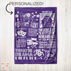Personalized Theater Kid Blanket, Gift for Actor Actress, Musical Theater Gift Idea, Broadway Theatre Lover Gift, Drama Teacher Gift