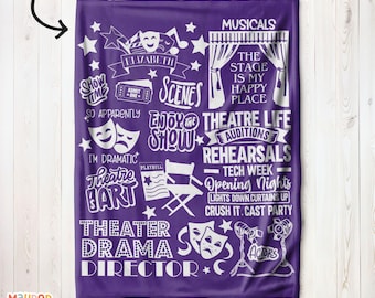 Personalized Theater Kid Blanket, Gift for Actor Actress, Musical Theater Gift Idea, Broadway Theatre Lover Gift, Drama Teacher Gift