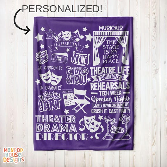 Personalized Theater Kid Blanket, Gift for Actor Actress, Musical Theater Gift Idea, Broadway Theatre Lover Gift, Drama Teacher Gift