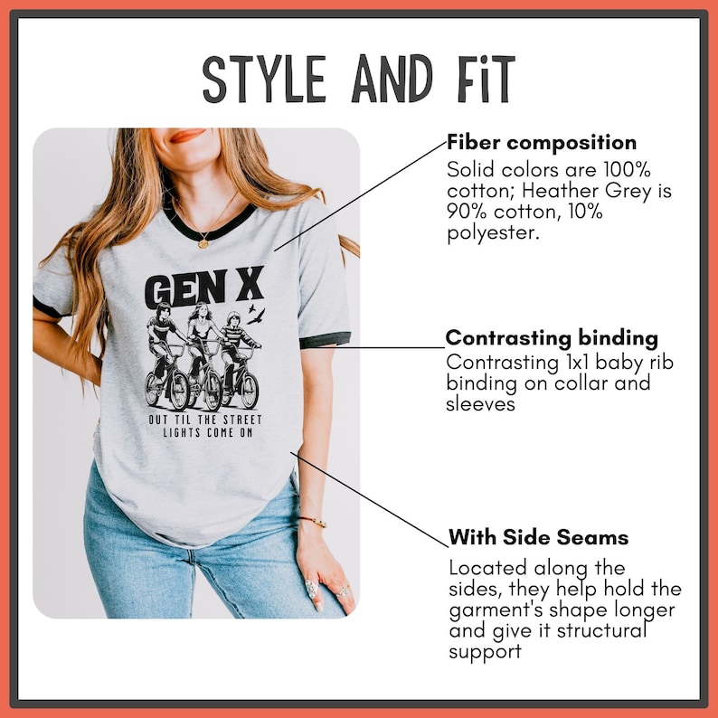 next level ribbed shirt for gen x woman that has three 70s or 80s era kids on bikes and text says gen x out til the street lights come on