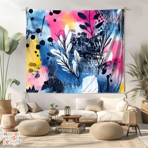 Large Maximalist Flower Wall Tapestry, Dopamine Trendy Girly Decor, Dopamine-Inducing Room Decor, Vibrant Dorm Room Art, Colorful Eclectic