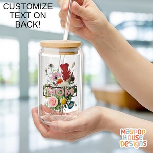 Personalized Glass Tumbler Gift For Mom For Mother&#39;s Day Gifts For Mom Custom 16 Oz Coffee Tumbler Glass Cup With Bamboo Lid and Straw