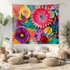Maximalist Flower Wall Tapestry, Dopamine Trendy Girly Decor, Dopamine-Inducing Room Decor, Vibrant Dorm Room Art, Colorful Eclectic 7