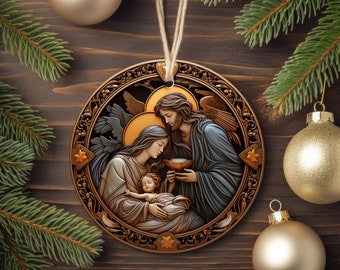 3D Nativity Ornament, Carved Wood-like Nativity Christmas Ornaments, Christmas Keepsake Ornament 2023, 3-D Nativity Ornaments