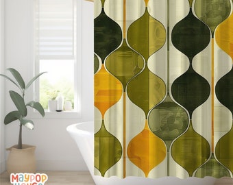 Retro Mid Century Modern Shower Curtain, Colorful Bathroom Decor, Atomic Era Bathroom Curtain, Minimalist Mid-Century Bath, 60's 70's Colors