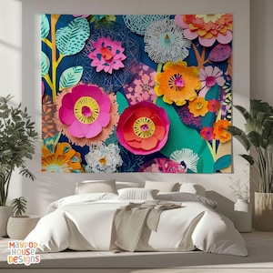 Maximalist Flower Wall Tapestry, Dopamine Trendy Girly Decor, Dopamine-Inducing Room Decor, Vibrant Dorm Room Art, Colorful Eclectic 5